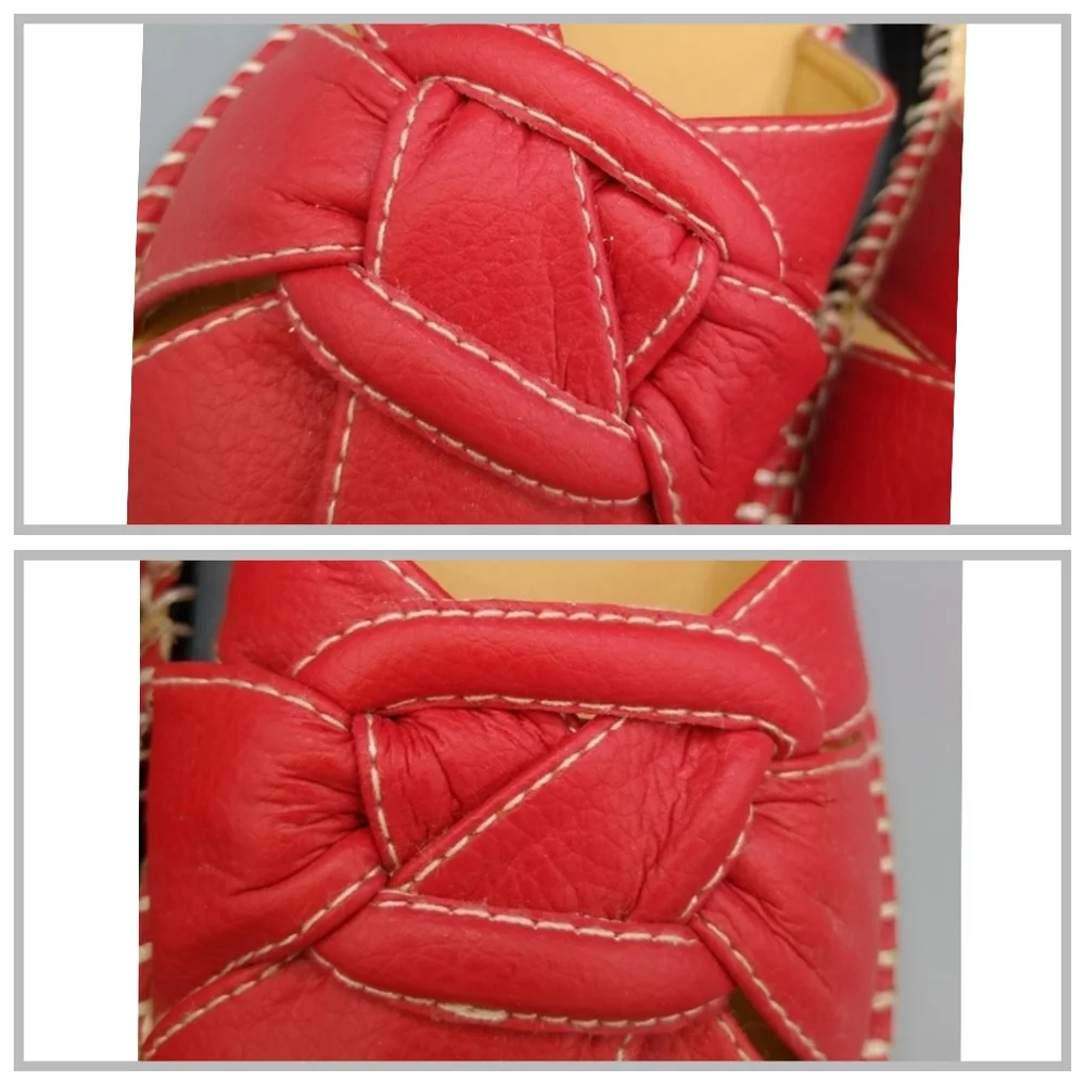 Comfortview Red Faux Leather Mules Buckle Knot Stitching 7W Vintage - Picture 10 of 12